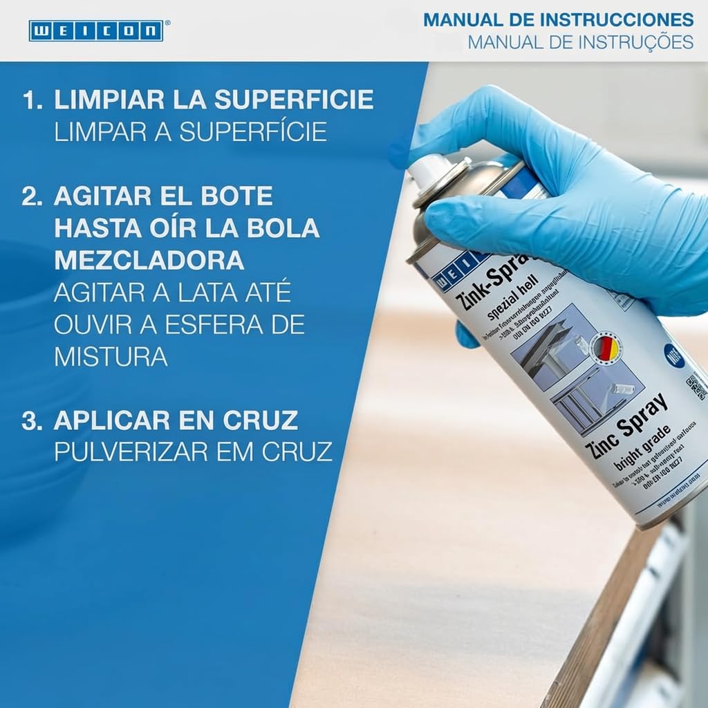 WEICON Spray Zinc brillante | 400 ml | Protección catódica anticorrosiva de larga duración