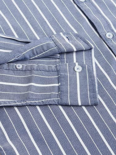 Image of Dennis Lingo Men's Striped Slim Fit Oxford Cotton Casual Shirt with Button Down Collar & Full Sleeves