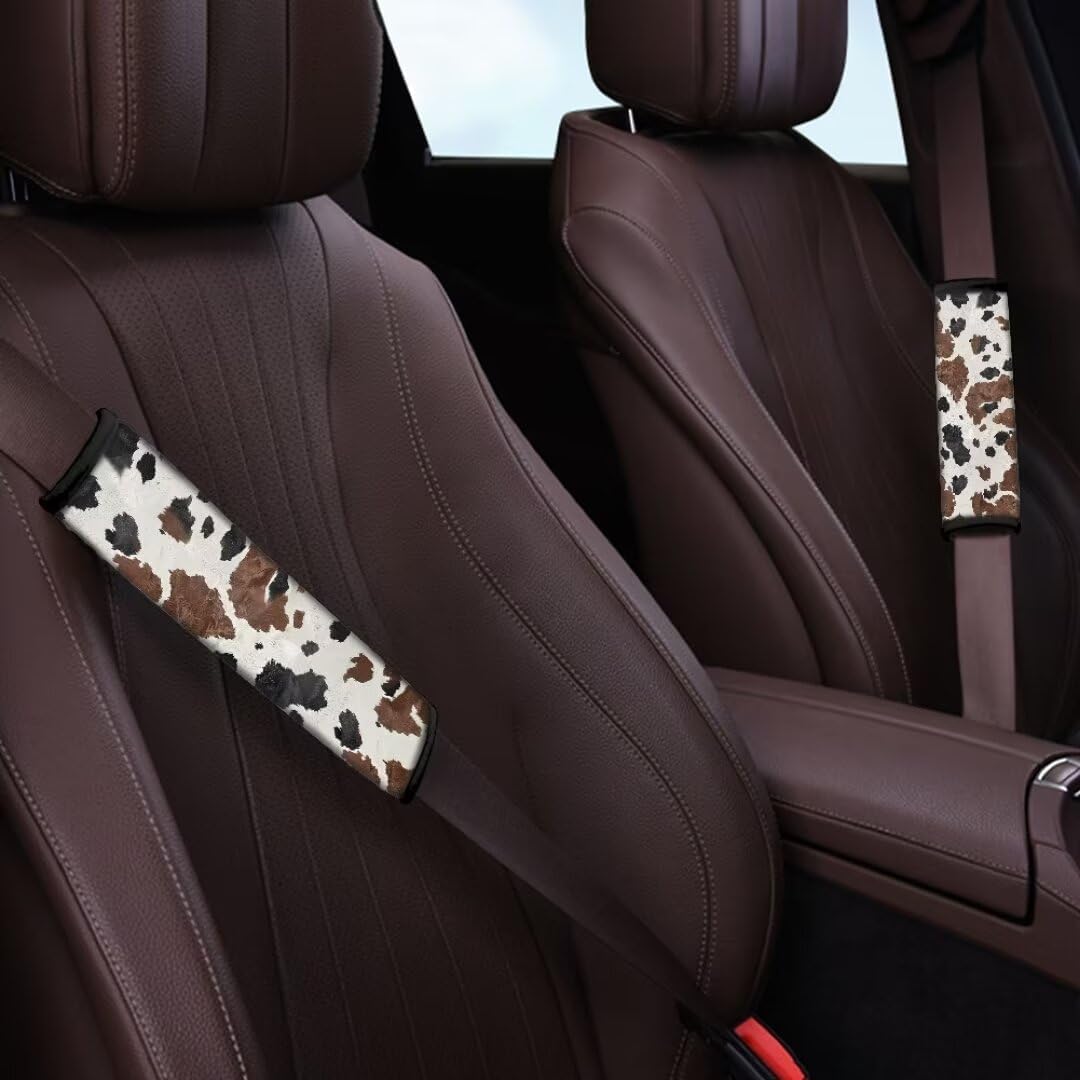 Coldinair Brown Cow Print Car Seat Belt Pads Seatbelt Covers,Soft Comfort Shoulder Seatbelt Pads Cover Seat Belt Cushion