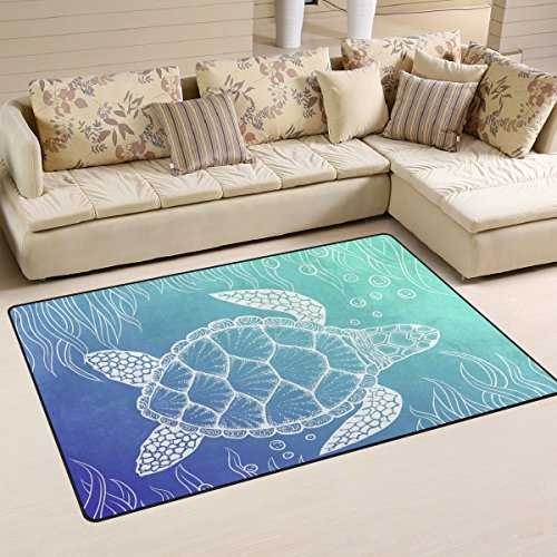Yochoice Non-Slip Area Rugs Home Decor, Vintage Sea Turtle Art Floor Mat Living Room Bedroom Carpets Doormats 60 x 39 inches