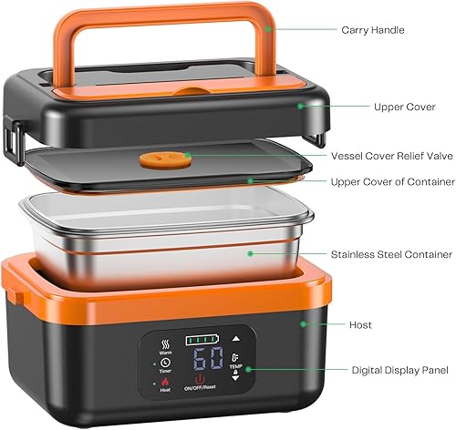 Miniatura 8 de Fiambrera eléctrica para adultos  Fiambrera térmica para hombres y mujeres, aislada y autocalentable, calentadores de alimentos a batería con