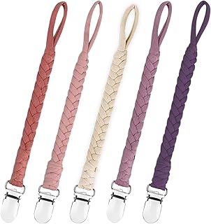 Duludulu Braided Pacifier Clips Baby Girl - Unisex Design Binky Clips with Teething Straps for Shower & Birthday Gifts
