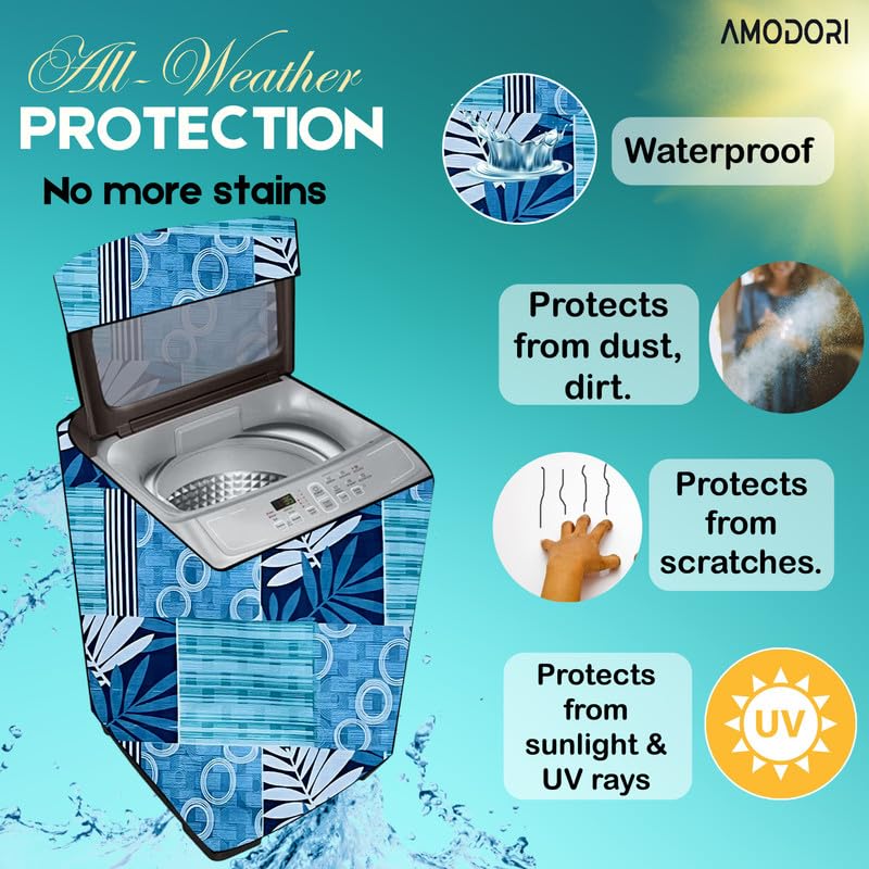 Image of Waterproof Top load washing machine cover Compatible for TOSHIBA 7 kg (AW-K801A-IND(SG) floral Blue Multi Print