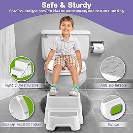 Toddler Step Stool,2 Step Stools for Kids with Anti-Slip Surface and Rubber Bottom, Kids Step Stool Poop Stool for Toilet Potty Training, Bathroom, Kitchen(Include 2 Ducks)