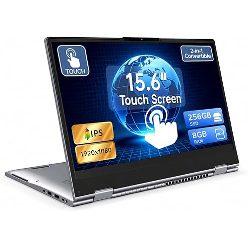15.6" 2-in-1 Touchscreen Laptop Computer, AMD A9 Processor up to 3.2GHz, 8GB RAM 256GB SSD, Convertible Notebook with IPS FHD Display, USB-C, WiFi, Win11 Laptop for Work, Study & Home