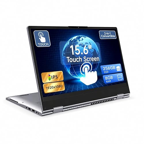 Exilapsire 15.6" Yoga 2-in-1 Touchscreen Laptop, 8GB RAM 256GB SSD | Computer with AMD A9 up to 3.2GHz, Convertible Notebook with IPS FHD Display, USB-C, WiFi, Win11 Laptop for Work,Study & Home