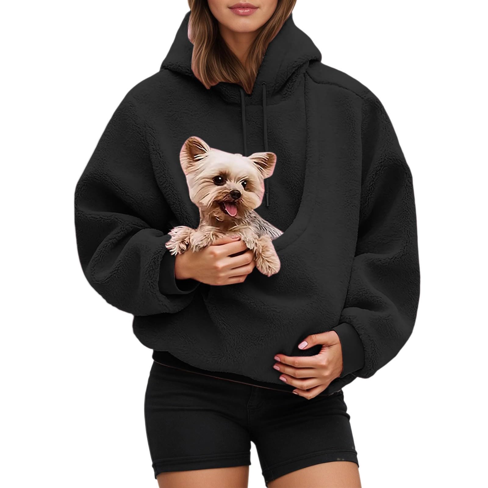 Toasty Hoodie With Dog Pocket Soft Pet Carrier Sweatshirt for Puppy Black