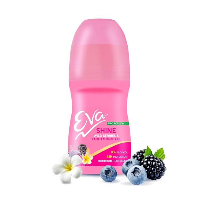 Eva Shine Roll On Deo | No Alcohol No Aluminium| Chemical Free| For Bright Underarms (Wild berries & Tahiti Monoi Oil) | For Women (50ml)