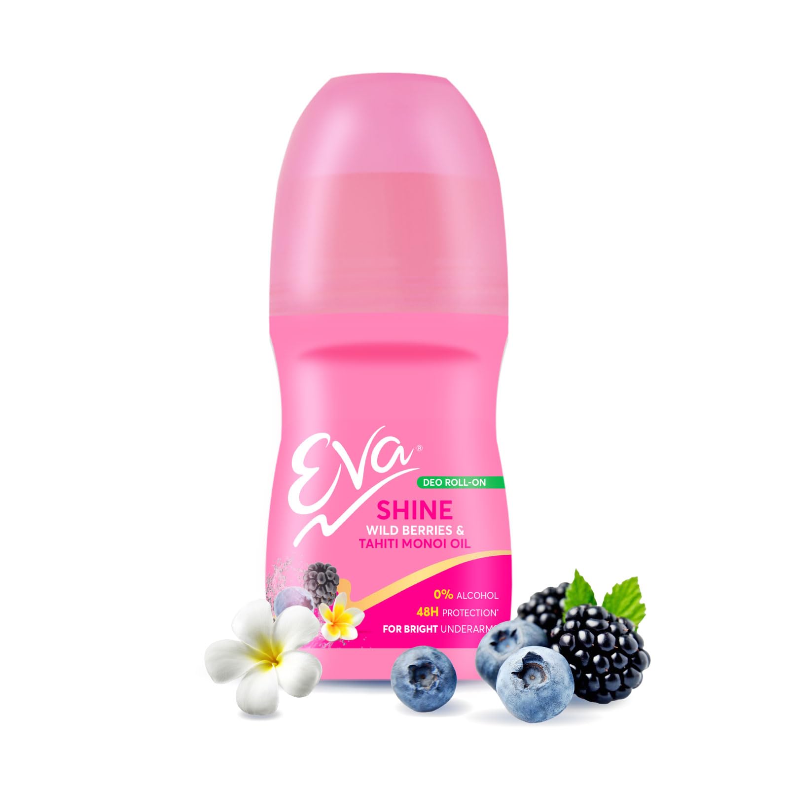Eva Shine Underarm Roll on Deodorant | With Tahiti Monoi Oil & Wild Berries Extracts | Alcohol & Aluminium Free | 48 H Protection from Odour | Keeps Underarms Bright & Smooth | Skin Friendly | For Women | 50ml