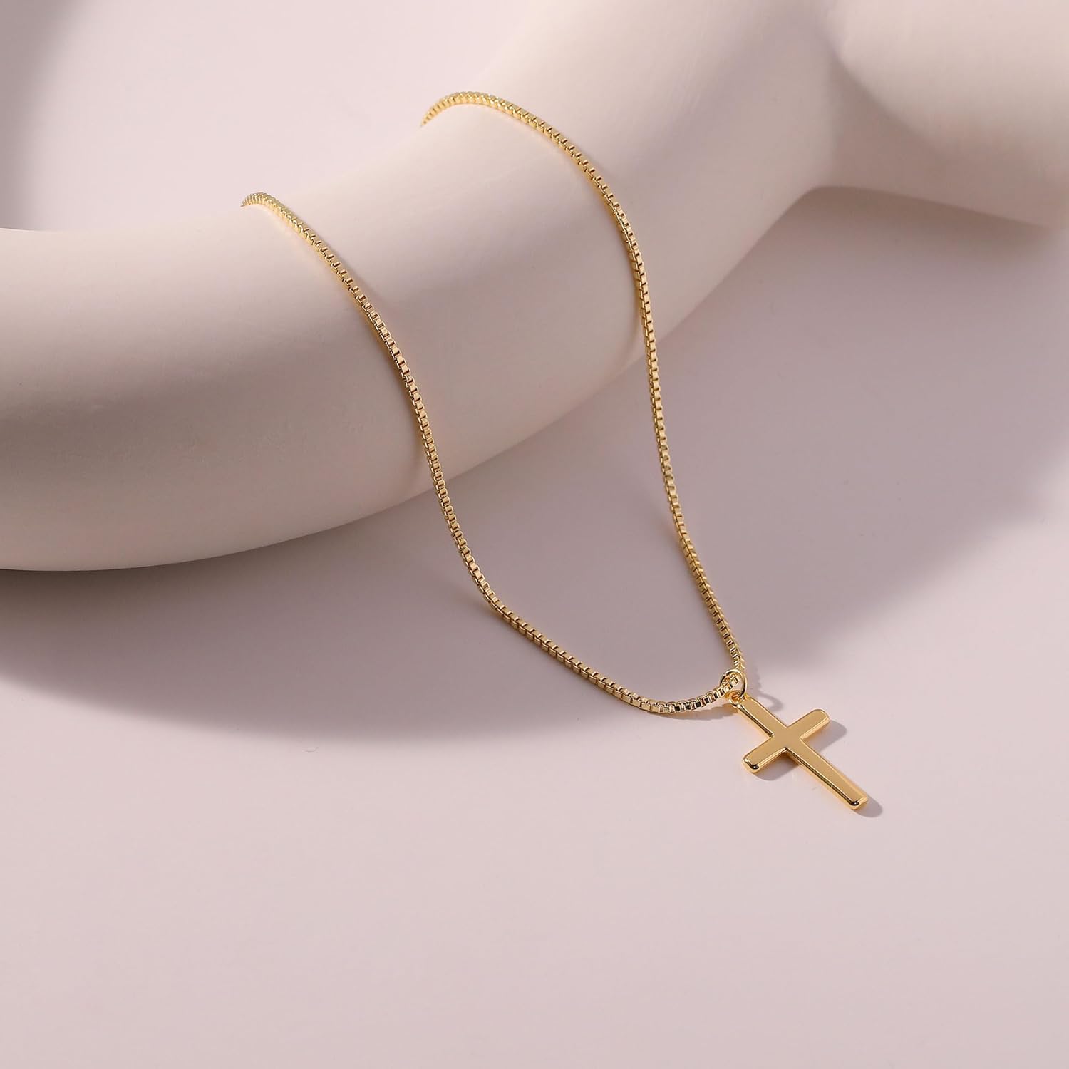 Cross Necklace, 14K Gold Plated Box Chain Cross Pendant Necklace Dainty Simple Silver Cross Tiny Necklace for Women - Image 5