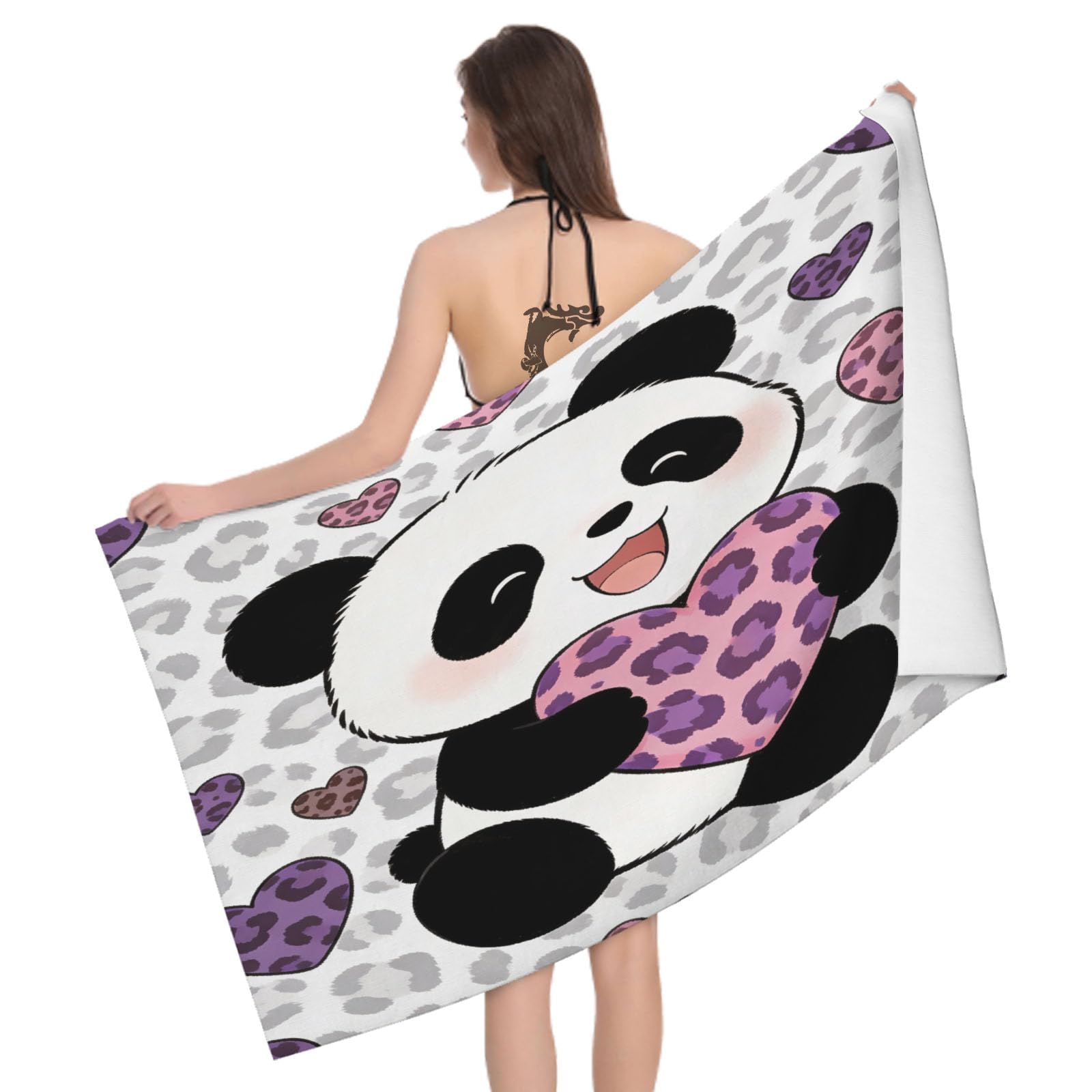 Leichong 3D Panda Beach Towel Large Microfiber Soft Quick Dry for Adults, Cute Lovely Bath Towel Lightweight Soft Absorbent for Travel Swimming Pool Sports, 80 x 160 cm