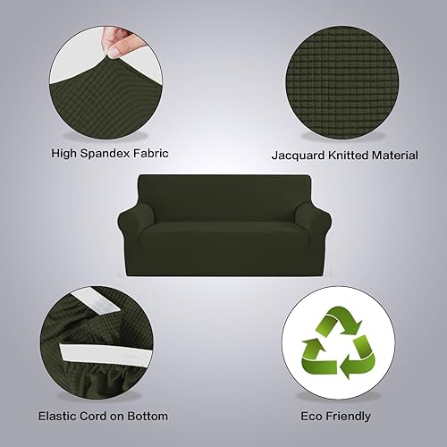 Miniatura 62 de H.VERSAILTEX Fundas elásticas para sofá de 1 pieza, fundas para sofás y sofás de 3 plazas, con tela de jacquard gruesa a cuadros con parte inferior