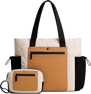 Tote Bag for Women Lightweight Puffer Tote Bag Work Bag Shoulder Bag for Travel, School, Quilted Nurse Bags,2pcs