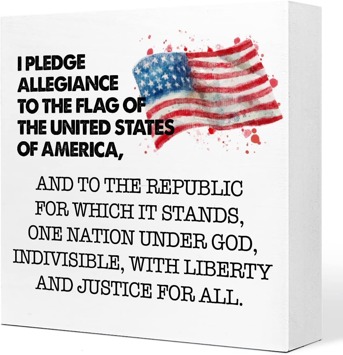 Pledge of Allegiance Box Sign 7x7 Inch Patriotic American Flag