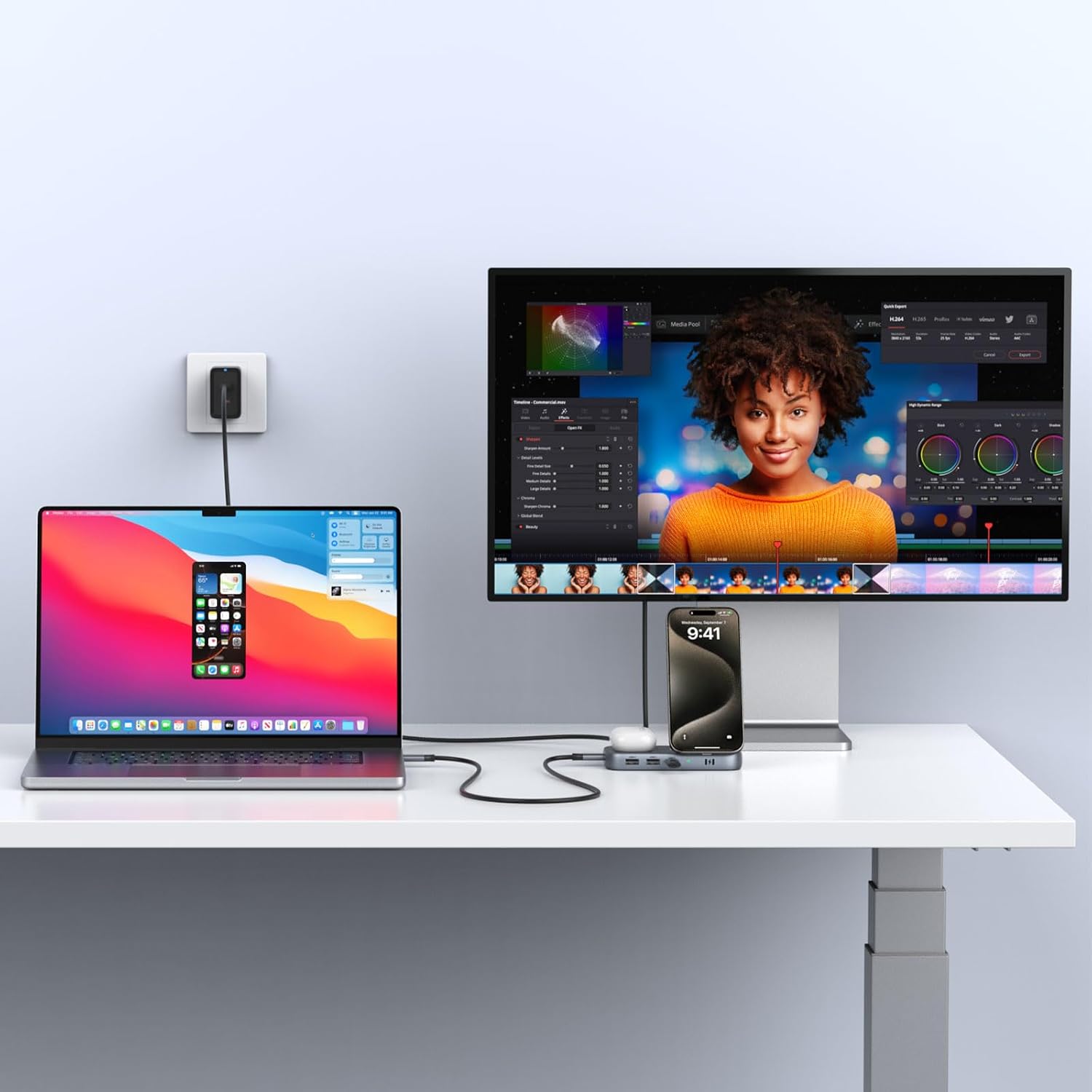 Selore USB C Hub with Wireless Charging for MacBook: 4K@60Hz HDMI, 100W PD, 15W Qi2 + 5W Wireless, 10Gbps Ports, iPhone Mirroring Docking Station & Magsafe Stand, Space-Saving Desk Organizer(Black)