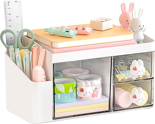 SAYEEC Organizador de escritorio con 3 cajones y soporte para lápices, organizador multifuncional de accesorios de papelería de escritorio,