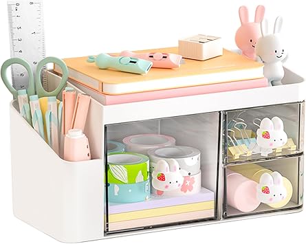 SAYEEC Desk Organizer with 3 Drawers and Pencil Pen holder, Multi-Functional Desktop Makeup Stationery Accessories Organizer, Desk Organization Storage Box Caddy for Office School Home Vanity Table