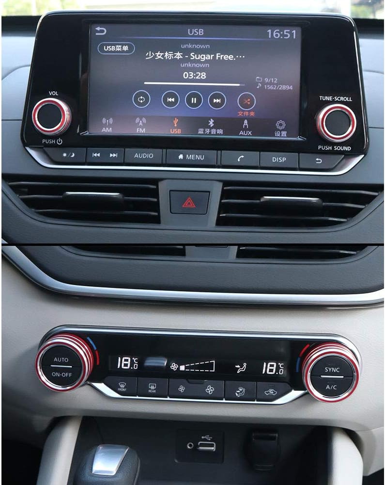 XITER Center Console Knobs AC Air Conditioning Button Audio Function Rear Mirror Knob Switch Cover Trim Compatible with Nissan Altima 2019 2020 2021-2025/Rogue 2021 2022 2023 2024 2025 2026(RED)