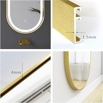 Bathroom Mirror With LED Lights, Oval Mirror Wall, Smart Mirror with Touch Screen, 3 Colors Dimmable Light, Wall Mounted Vanity Mirror (Gold,40X70CM)