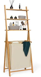 IDMarket - Cesta para la colada de 2 compartimentos de bambú Lana con estantes de tejido color natural