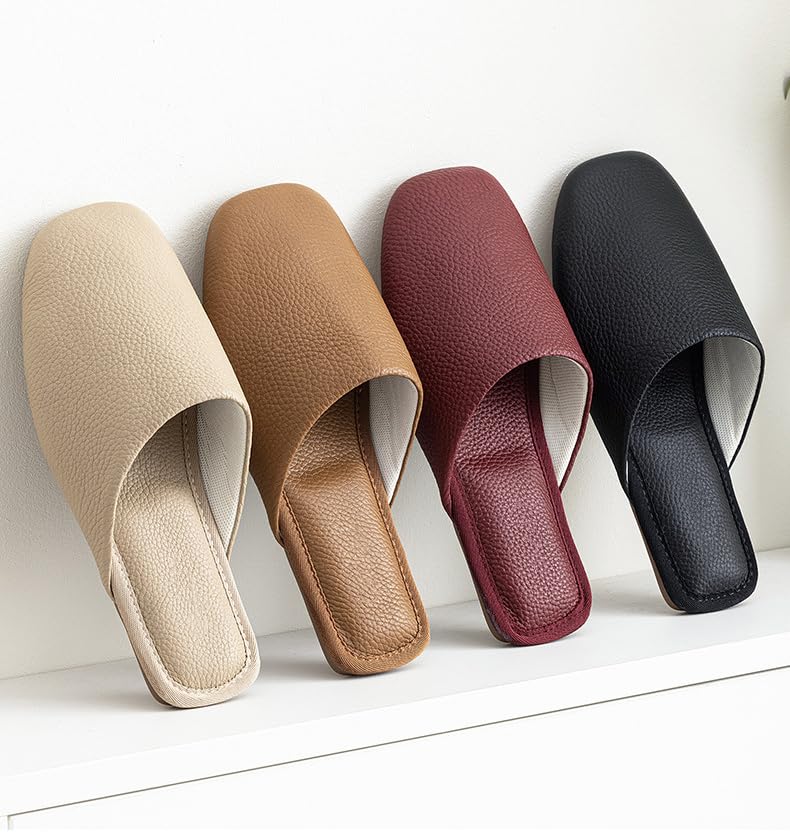 Hyfant Top Grain Leather Scuff Slippers