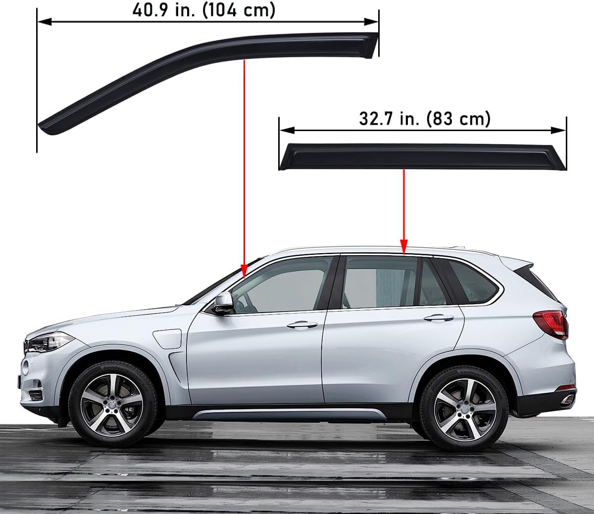 Lightronic Extra Durable Outside Mount Auto Vent Window Visor, Fits 2014-2018 BMW X5, UV Protection Rain Guard, Smoke Original Wind Deflector, No-Drill Easy Install, 4-Pcs