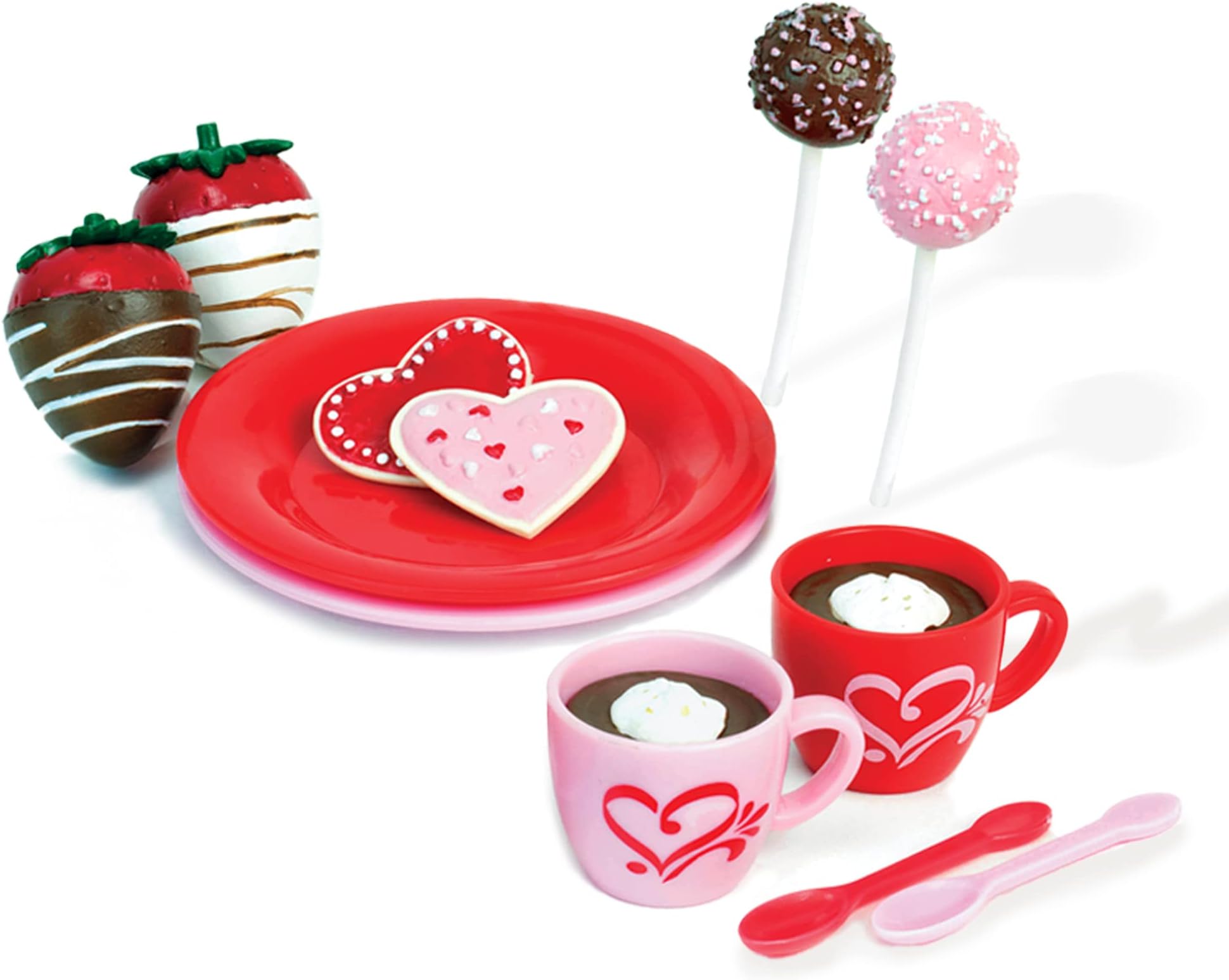 18 Inch Warm Your Heart Doll Accessories Food Play Set Perfect for The American Baking Girl! Includes Hot Cocoa, Cake Pops, Cookies & More! Mini Doll Food, Red, Pink
