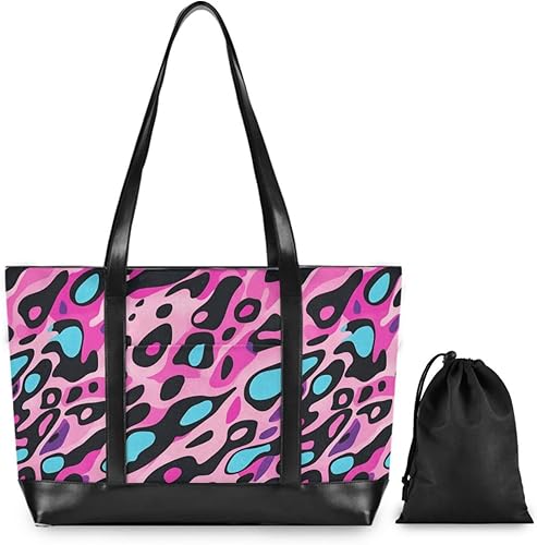Miniatura 2 de Bolsas para laptop de moda con estampado de leopardo azul melocotón con cremallera para mujer, trabajo con viajes, gimnasio, vacaciones, maletín
