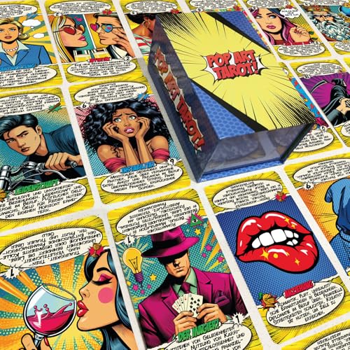 Tarotkarten Pop Art Tarot – 78 Tarot Karten Deutsch mit Bedeutungen – Magnetische Geschenkbox – 400 GSM Dicke Karten, einfache Mischung – Tarotkarten mit Buch (Deutsch)