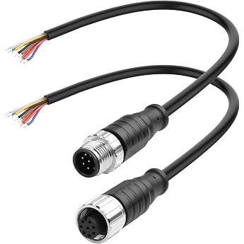 YACSEJAO M12 Plug Aviation Sensor Cable 25 cm/0.8 FT M12 1 Male + 1 Female Wiring Cable IP67 Outdoor Waterproof Industrial Circle Connector 8 Pins
