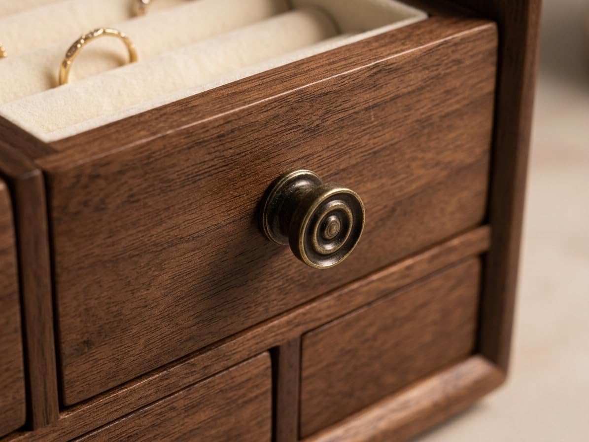 Solid Brass Mini Knob for Jewelry Box, 15mm x 13mm(0.59"x0.51"), Antique Brass, 4 Pack, Made in Taiwan
