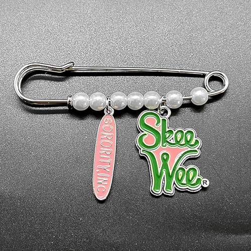 Image of Elegant ALPHA Sorority Pink Green Skeewee Letter Metal Pendant Pearl Brooch Pin Women's meeting party jewelry DIY accessories