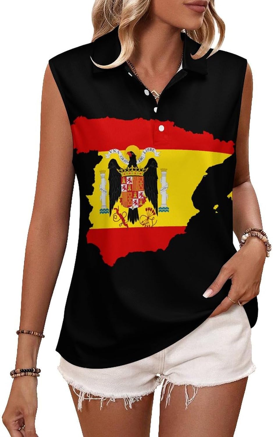 Flag Map of Spain Women's Sleeveless Polo Tank Top Print T-Shirt Tops Casual Tops Summer Workout