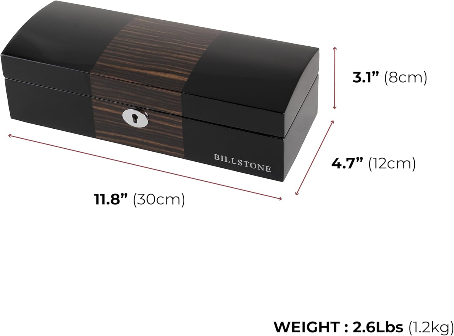 BILLSTONE Oxford 5 Wooden Watch Box – 5 Slot Watch Case, High-Gloss Macassar Wood with Cream Velvet Interior