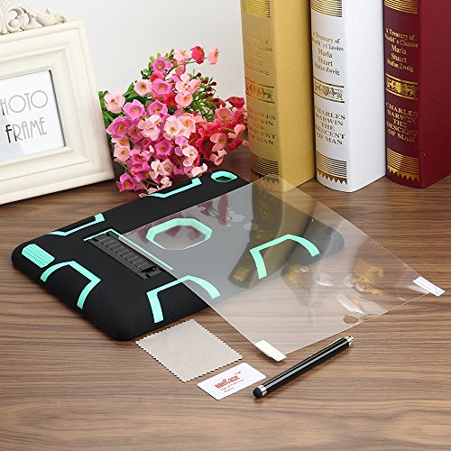 Ipad 2 Case,Ipad 3 Case,Ipad 4 Case, Aicase Kickstand Shockproof Heavy Duty Rubber High Impact Resistant Rugged Hybrid Three Layer Armor Protective Case With Stylus For Ipad 2/3/4 (Black+Mint Blue) #TOP5