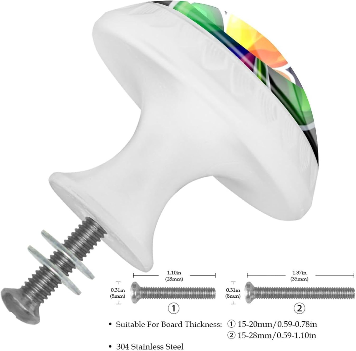 Black Rainbow Clover Printed Cabinet Knobs, Practical Drawer Knobs for Kitchen Bedroom Bathroom Decoration