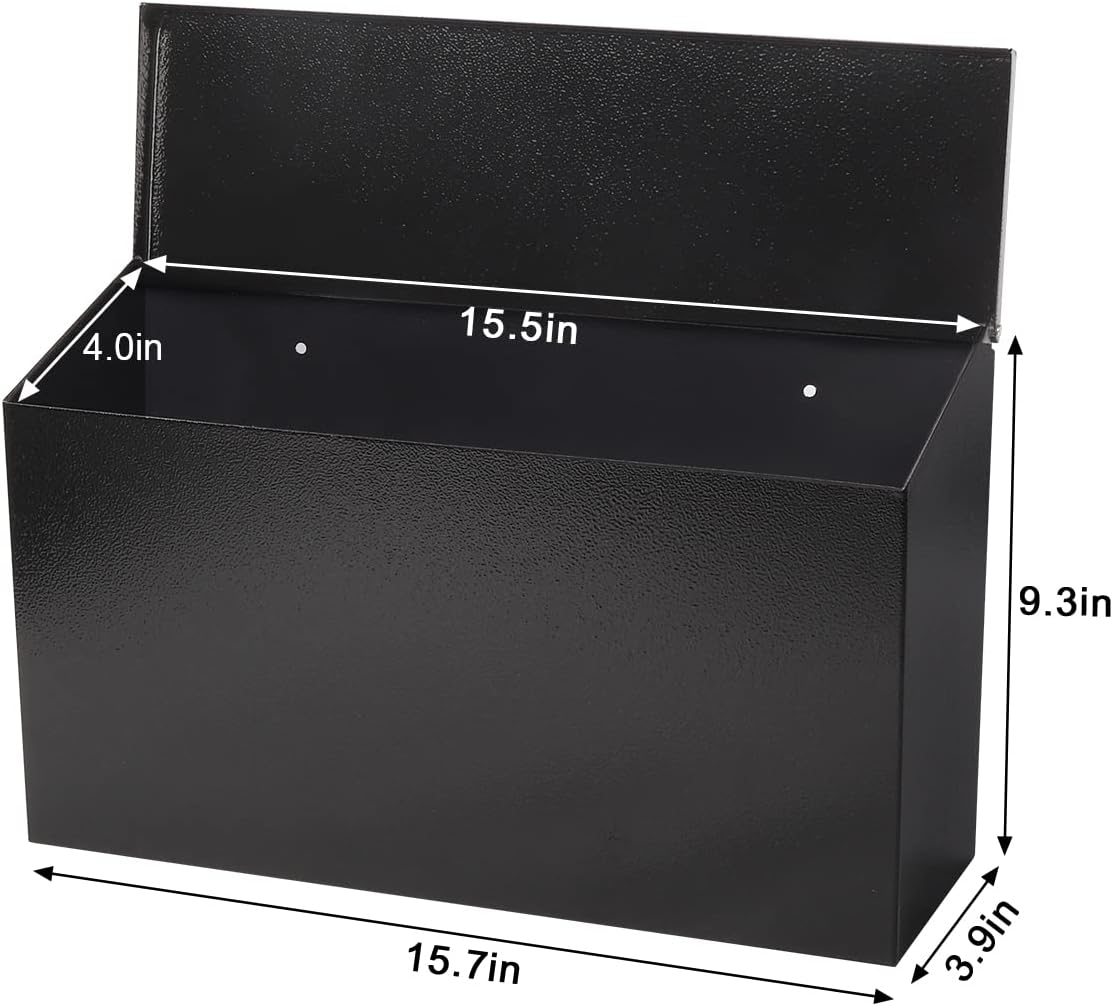 Crazy Clearance Decaller Wall-Mount Mailbox, Mail Box with Large Capacity, Rust-Proof Metal Post Box for Outside, Black