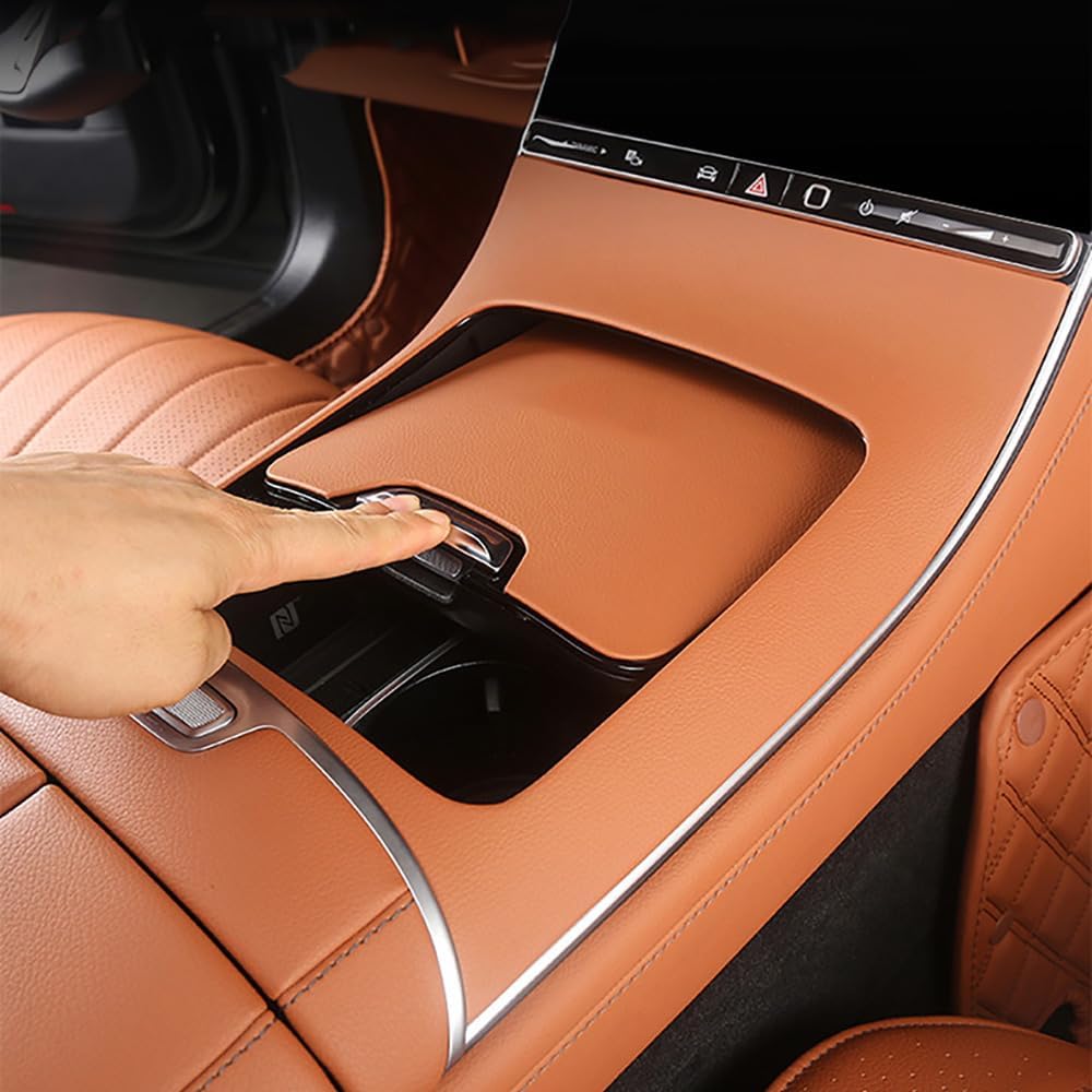 Car Center Console Decoration Cover Leather Sticker Gear Shift Panel Frame Protector Cover Trim For Mercedes Benz S Class W223 2021-2024 S450L S500 S580 S63 AMG S560 Interior Accessories (Black)