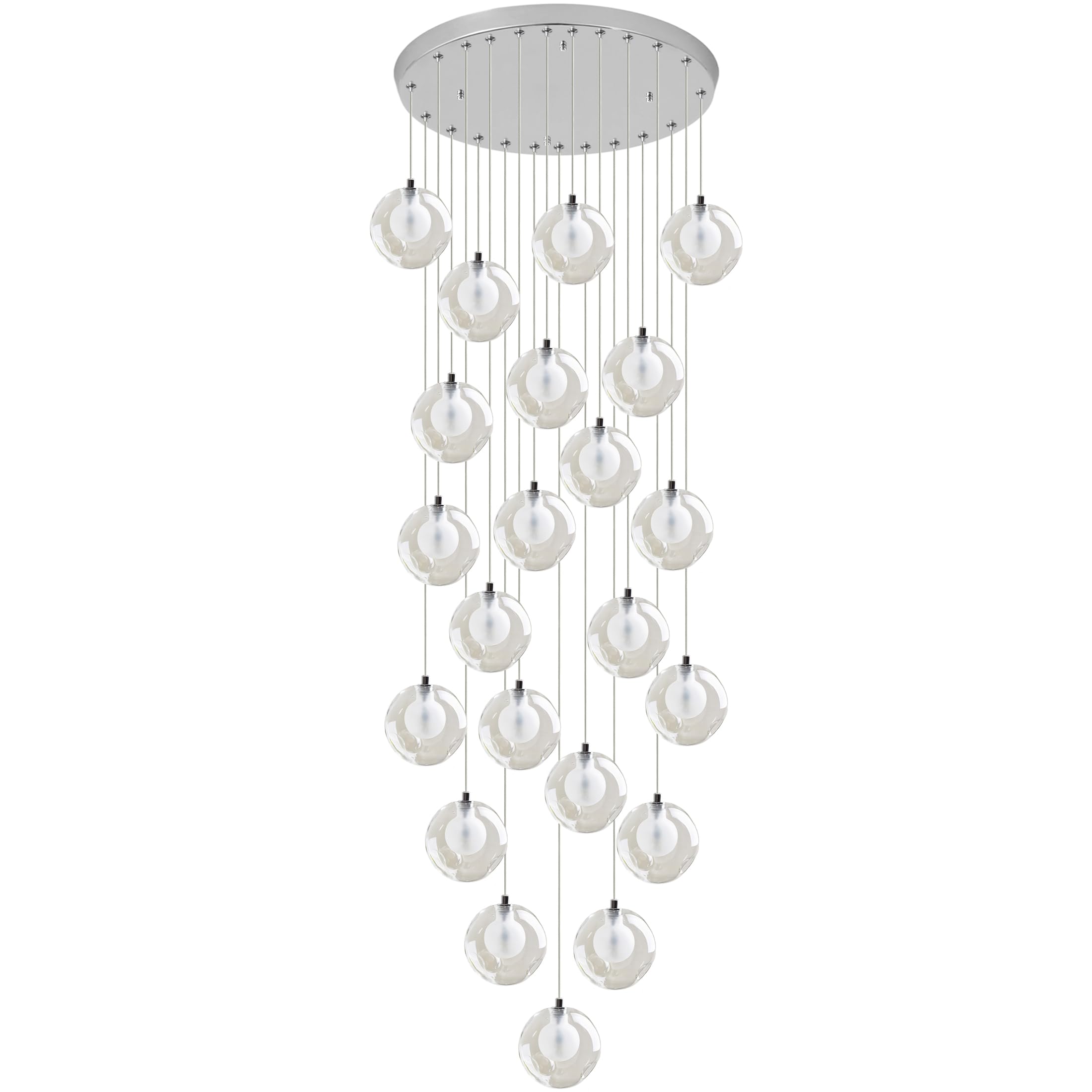 FYZDLAOR 22-Light Postmodern Raindrop Pendant Lights Double Layer Glass Shades Polished Chrome Dome Flush Mount High Ceiling Chandelier for Foyer Entryway Staircase Lighting Fixture