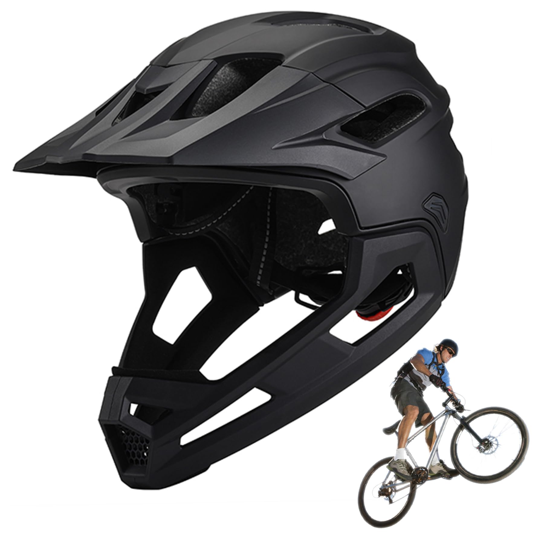 Casco Integrale da Mountain Bike Antiurto per Adulto – Visiera Removibile con mentoniera Casco da Bici Nero Regolabile Unisex per Ciclismo all'aperto