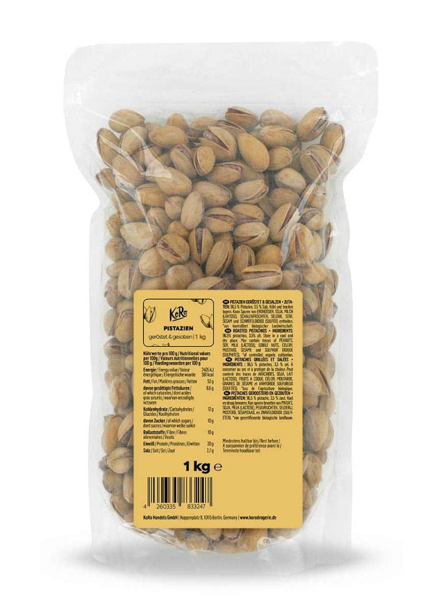 KoRo - Pistacchi tostati e salati 1 kg - come snack o per aperitivi - in maxi grande