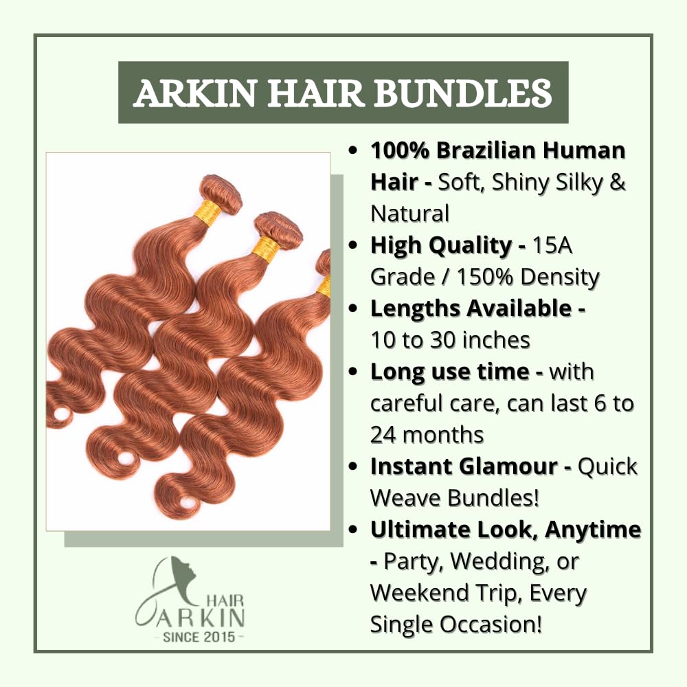 #30 Bundles Human Hair Light Brown Body Wave – 1 Bundle 15A Grade Brazilian Virgin Remy Hair Extensions, Double Weft, No Shedding, Soft & Silky Hair Weave for Black Women hair color 30 10inch