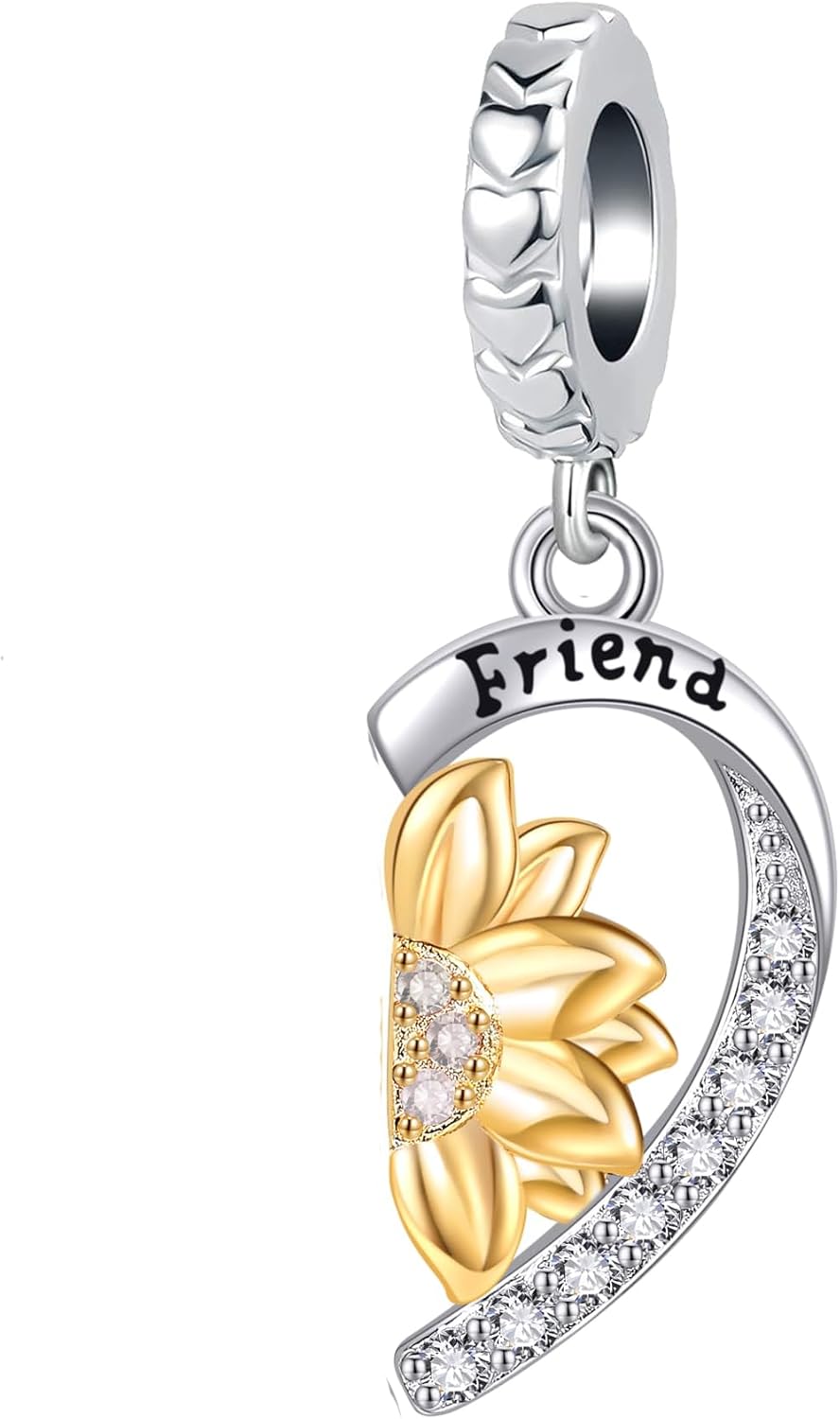 Heart Puzzle Sunflower Charm Set Crystal Engraved Friend Daughter Bead fit Charms Bracelets Necklace For Women - Image 3