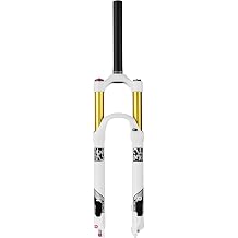 MTB Air Fork 140 mm Suspension Travel - Lightweight Air Suspension with Rebound Adjustment - Remote/Manual Lockout - For 26/27.5/29 Inch Wheels - 9 mm Quick Release - Disc Brake - White