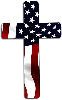 Rogue River Tactical 3x5 Inch USA Flag Cross Patriotic Vinyl Decal Sticker for Car Truck RV SUV Boat - Red White Blue Bumper Pride