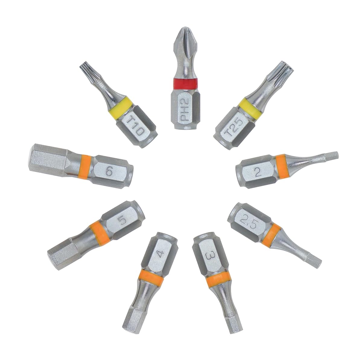 711L Color-Coded 9-Piece Hex Bit Set – 1/4” Drive | Extra 1mm Extended Base for