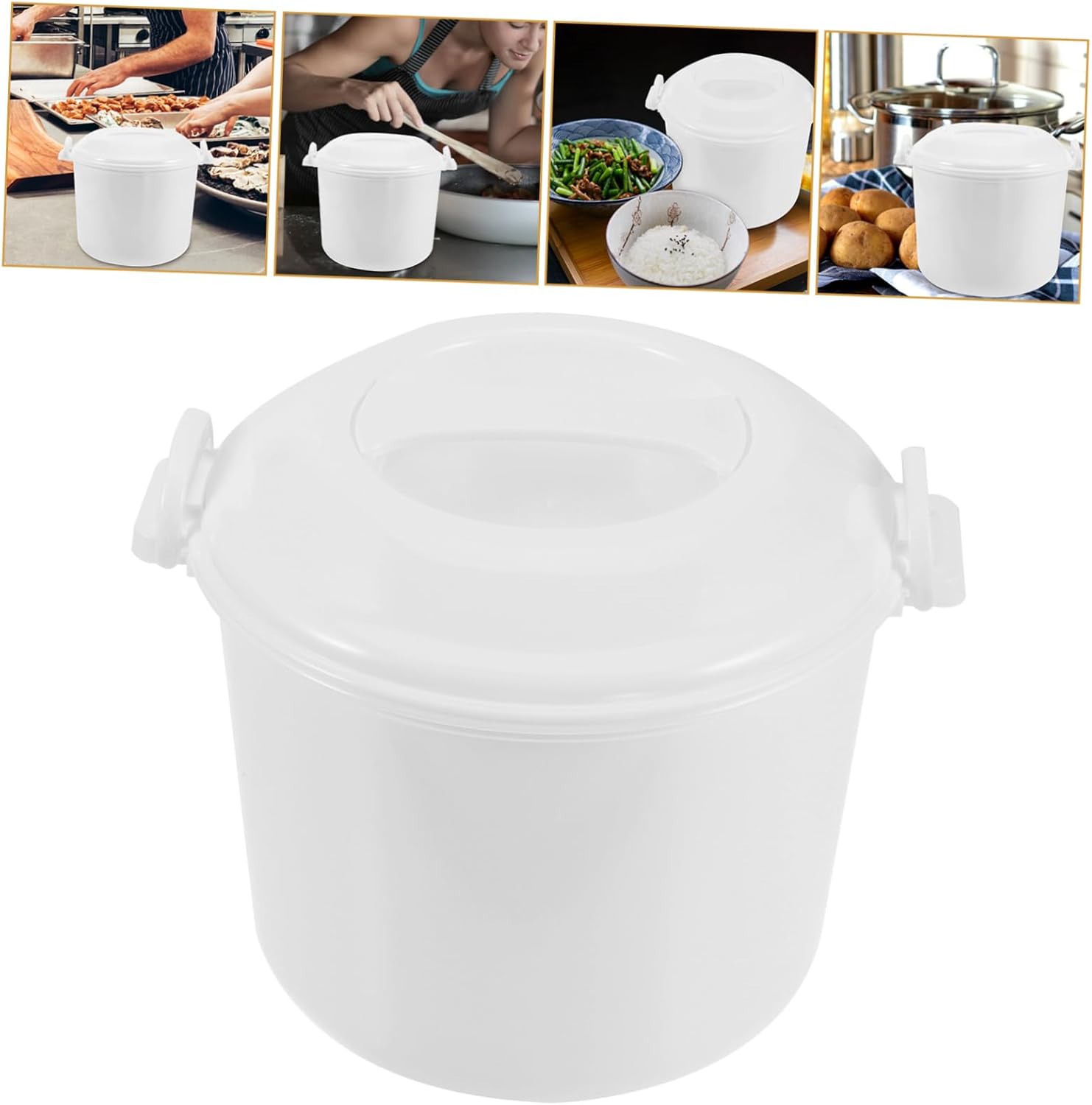 Microwaveable Rice Cooker Container with Steaming Tray Plastic Portable Rice Steamer for Even Heating Nutrient Retaining Home Cooking