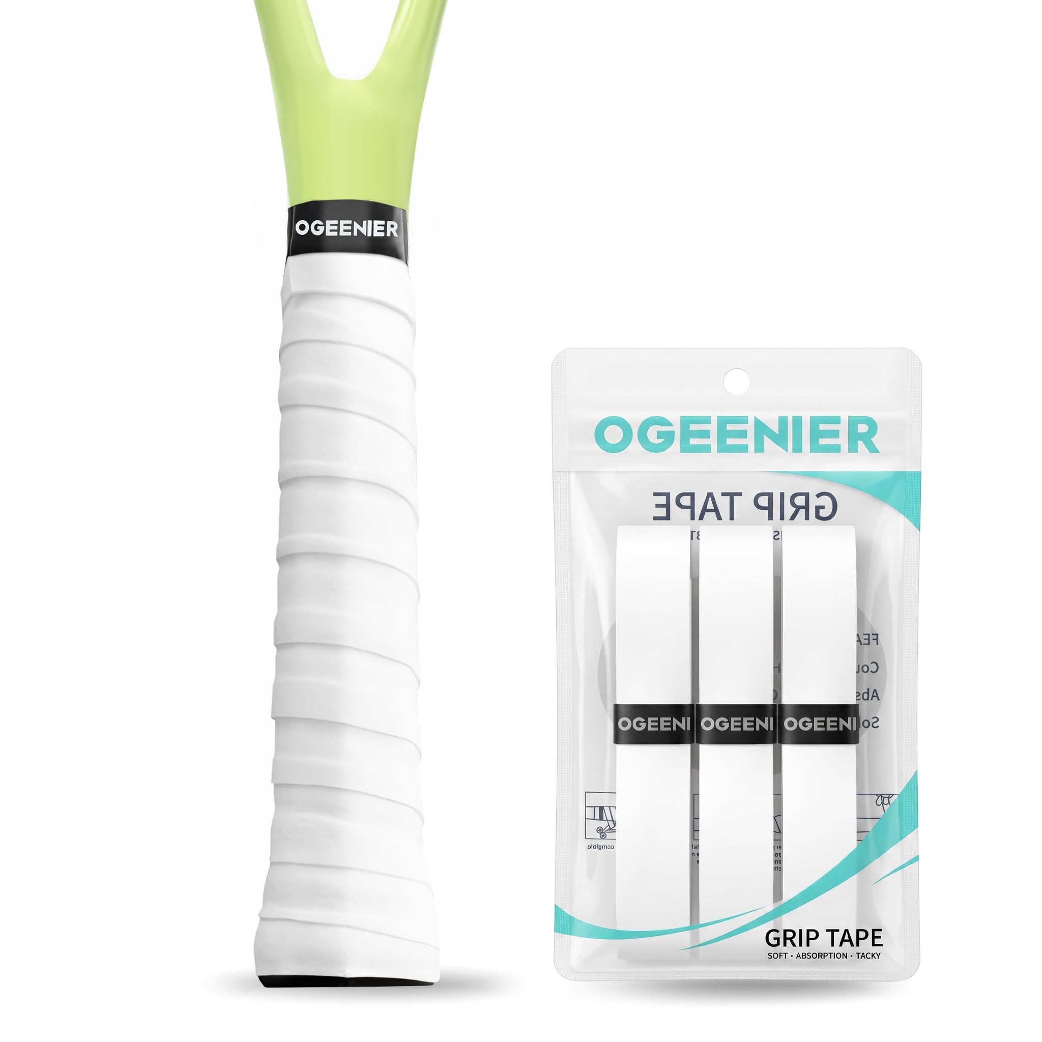 Ogeenier Tennis Racket Grip Tape,3 Pack Sweat Absorbing Overgrip