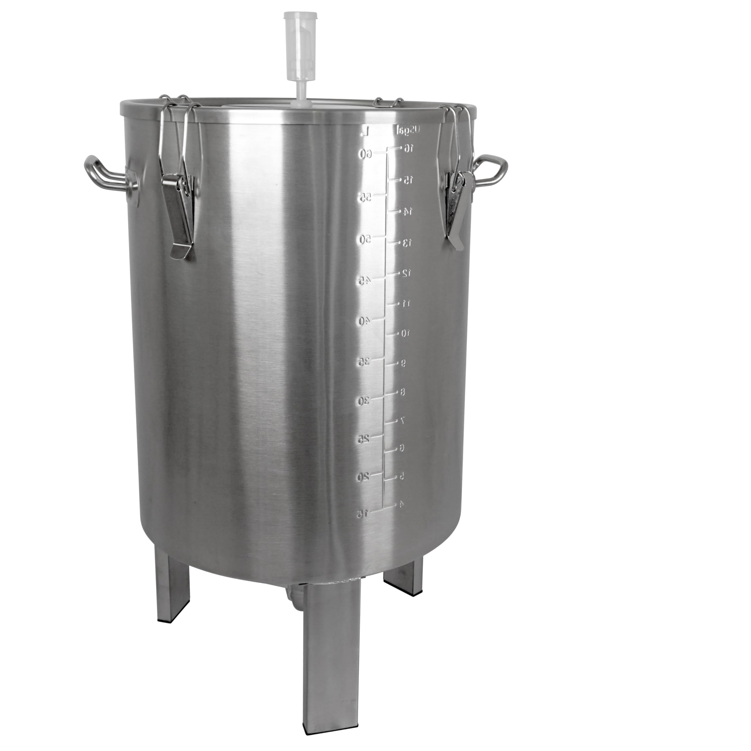 Edelstahl Gärbehälter Gärtank Fermenter 60 Liter Restauslauf Innen-Thermometer | Edelstahl Gärbehälter 60 L Fermenter Bier Saft Maische, Braueimer-Fermenter zum Brauen inkl. Deckel, Griff, Ventil, Zapfhahn