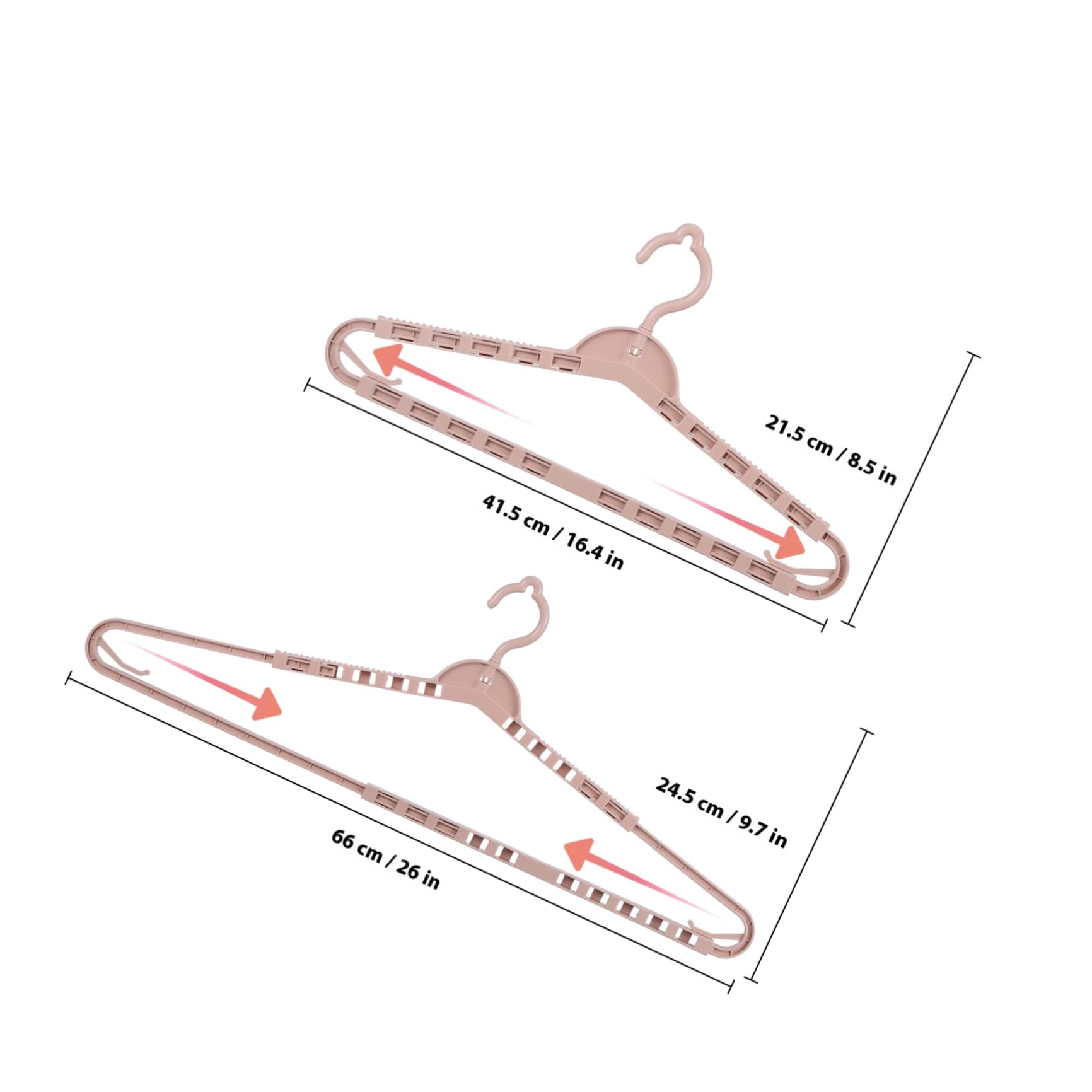 Perchas Retráctiles y Diseño Elegante Estructura Resistente Juego de 8 en Color Rosa Ideales para Organizar Armarios para Ropa de PP en Casa